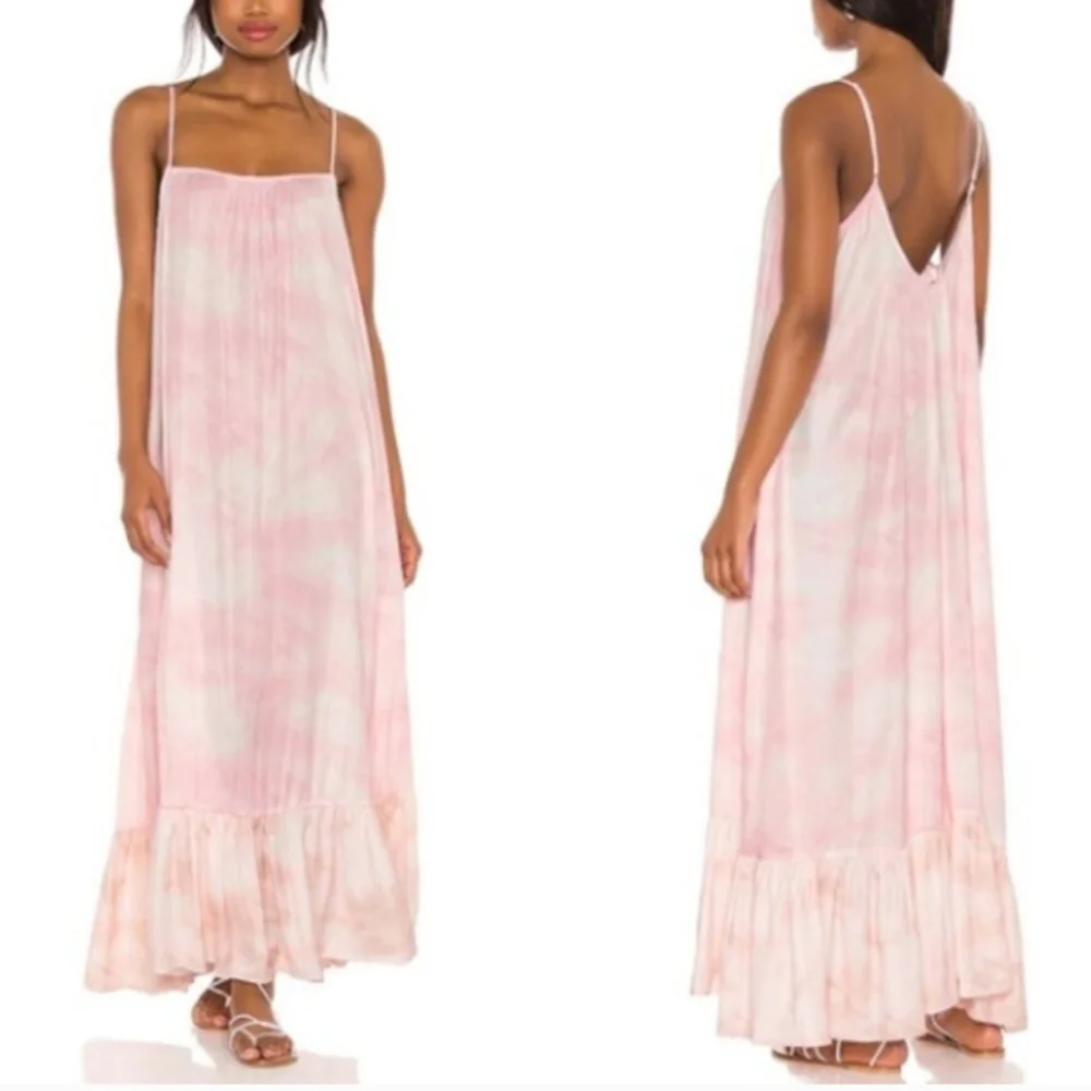 Free People Full On Maxi Slip Dress Flowy Relaxed Tiered Ruffle Hem Pink Sm NWT - Picture 16 of 16